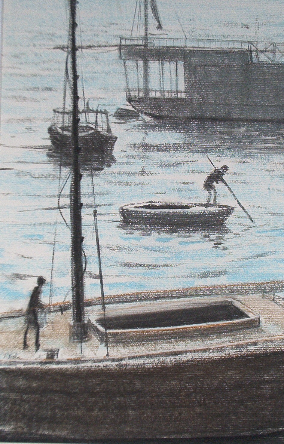 Pastel drawing of Nile houseboat
